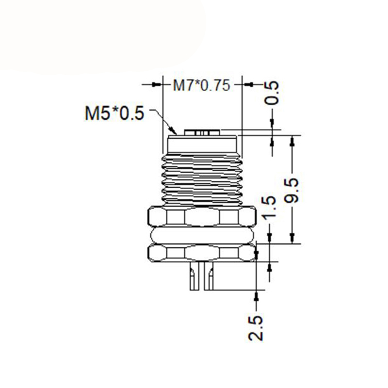 M5 3pins A code female straight front panel mount connector,unshielded,solder,brass with nickel plated shell